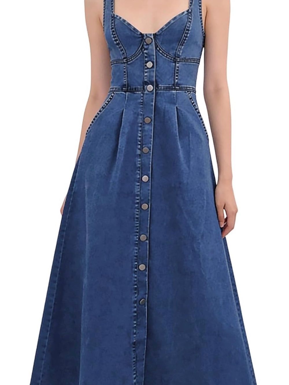 Amazon Blue Denim Button-Front Maxi Dress - Picture 1 of 7